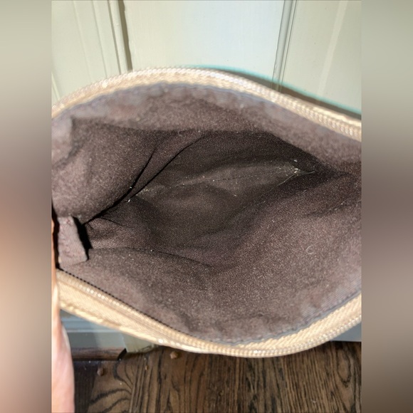 Coach Beige Monogram Print Crossbody W/ Red Leather & Sparkly Striped Trim Adjus - Picture 4 of 5